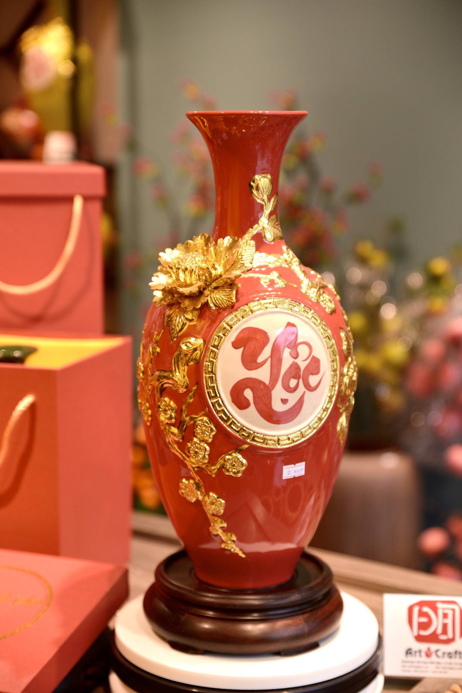 Bình hút lộc Bát Tràng cao cấp, Bảo bình dát vàng H42